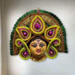 Durga Chhau Mask Authentic Green Golden Large–Purulia Chhau Dance- Handmade Decorative Showpiece Wall Hanging (Paper Pulp, Livingroom, Showpiece, Gift, Decor, Home Decor)