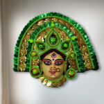 Durga Chhau Mask Authentic Green Golden Medium–Purulia Chhau Dance- Handmade Decorative Showpiece Wall Hanging (Paper Pulp, Livingroom, Showpiece, Gift, Decor, Home Decor)