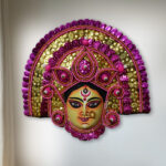 Durga Chhau Mask Authentic Pink Golden Medium–Purulia Chhau Dance- Handmade Decorative Showpiece Wall Hanging (Paper Pulp, Livingroom, Showpiece, Gift, Decor, Home Decor)