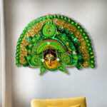 Durga Chhau Mask Authentic Green Golden XXL-Purulia Chhau Dance-Handmade Decorative Showpiece Wall Hanging (Paper Pulp, Livingroom, Showpiece, Gift, Decor, Home Decor)