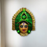 Durga Chhau Mask Authentic Green Golden XS–Purulia Chhau Dance- Handmade Decorative Showpiece Wall Hanging (Paper Pulp, Livingroom, Showpiece, Gift, Decor, Home Decor)