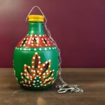 Terracotta Bottle Shaped Tealight Holder Lamp Green- Handmade & Handpainted Decorative Showpiece (Garden, Livingroom, Lighting, Gift, Decor, Home Decor)