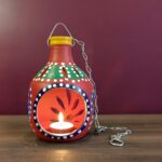 Terracotta Bottle Shaped Tealight Holder Lamp Red- Handmade & Handpainted Decorative Showpiece (Garden, Livingroom, Lighting, Gift, Decor, Home Decor)