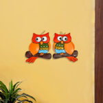 Terracotta Mirror Owl Set of 2- Handmade & Handpainted Decorative Wall Hanging (Garden, Livingroom, Showpiece, Gift, Decor, Home Decor)