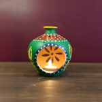 Terracotta Matki Shaped Tealight Holder Lamp Green- Handmade & Handpainted Decorative Showpiece (Garden, Livingroom, Lighting, Gift, Decor, Home Decor)