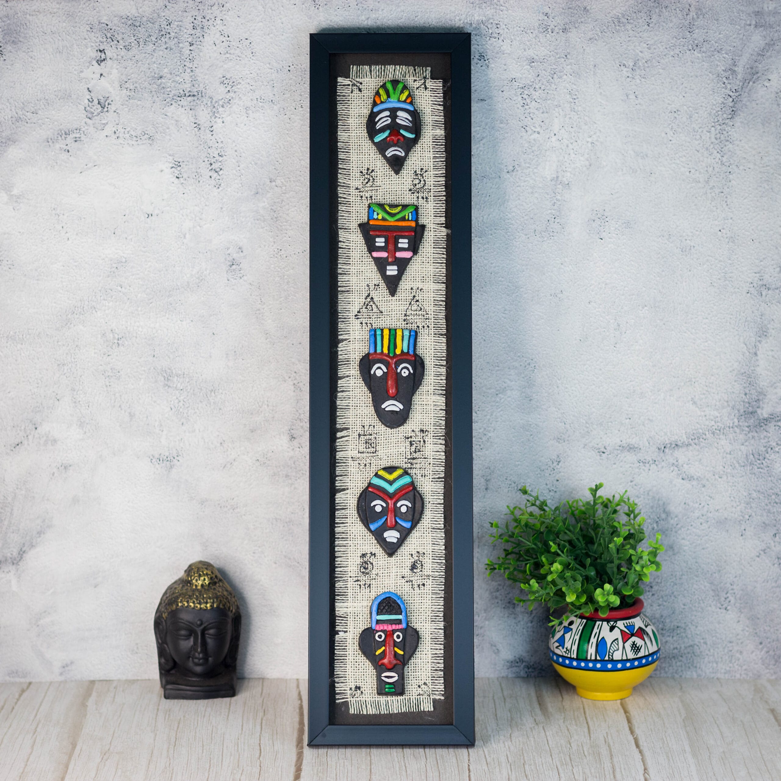 Terracotta Tribal Face Mask Frame, Decorative Wall Hanging