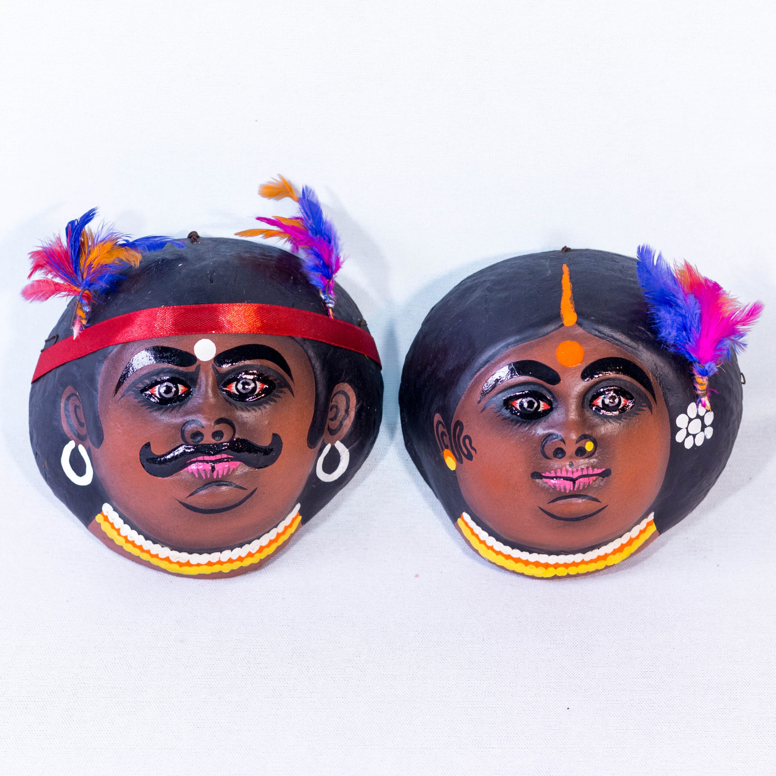 Paper Pulp Tribal Mask Pair, 6 inch, Purulia, Decorative Wall Hanging