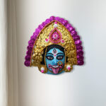 Maa Kali Chhau Mask Authentic Pink Golden Blue Face XS–Purulia Chhau Dance- Handmade Decorative Showpiece Wall Hanging (Paper Pulp, Livingroom, Showpiece, Gift, Decor, Home Decor)