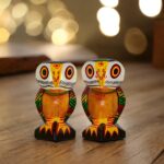 Wooden Owl Doll Pair 3.5 inch-Natungram Burdwan- Handcarved Unique Decorative Showpiece (Wood, Livingroom, Showpiece, Gift, Decor, Home Decor)