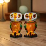 Wooden Owl Doll Pair 4.5 inch-Natungram Burdwan- Handcarved Unique Decorative Showpiece (Wood, Livingroom, Showpiece, Gift, Decor, Home Decor)