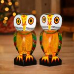 Wooden Owl Doll Pair 7 inch-Natungram Burdwan- Handcarved Unique Decorative Showpiece (Wood, Livingroom, Showpiece, Gift, Decor, Home Decor)