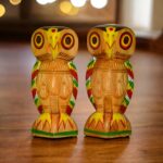 Wooden Owl Doll Pair Carving 7.5 inch-Natungram Burdwan- Handcarved Unique Decorative Showpiece (Wood, Livingroom, Showpiece, Gift, Decor, Home Decor)