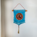 Terracotta Jagannath Face on Jute Base Wall Hanging Sky Blue- Handmade & Handpainted Decorative Wall Hanging (Garden, Livingroom, Showpiece, Gift, Decor, Home Decor)