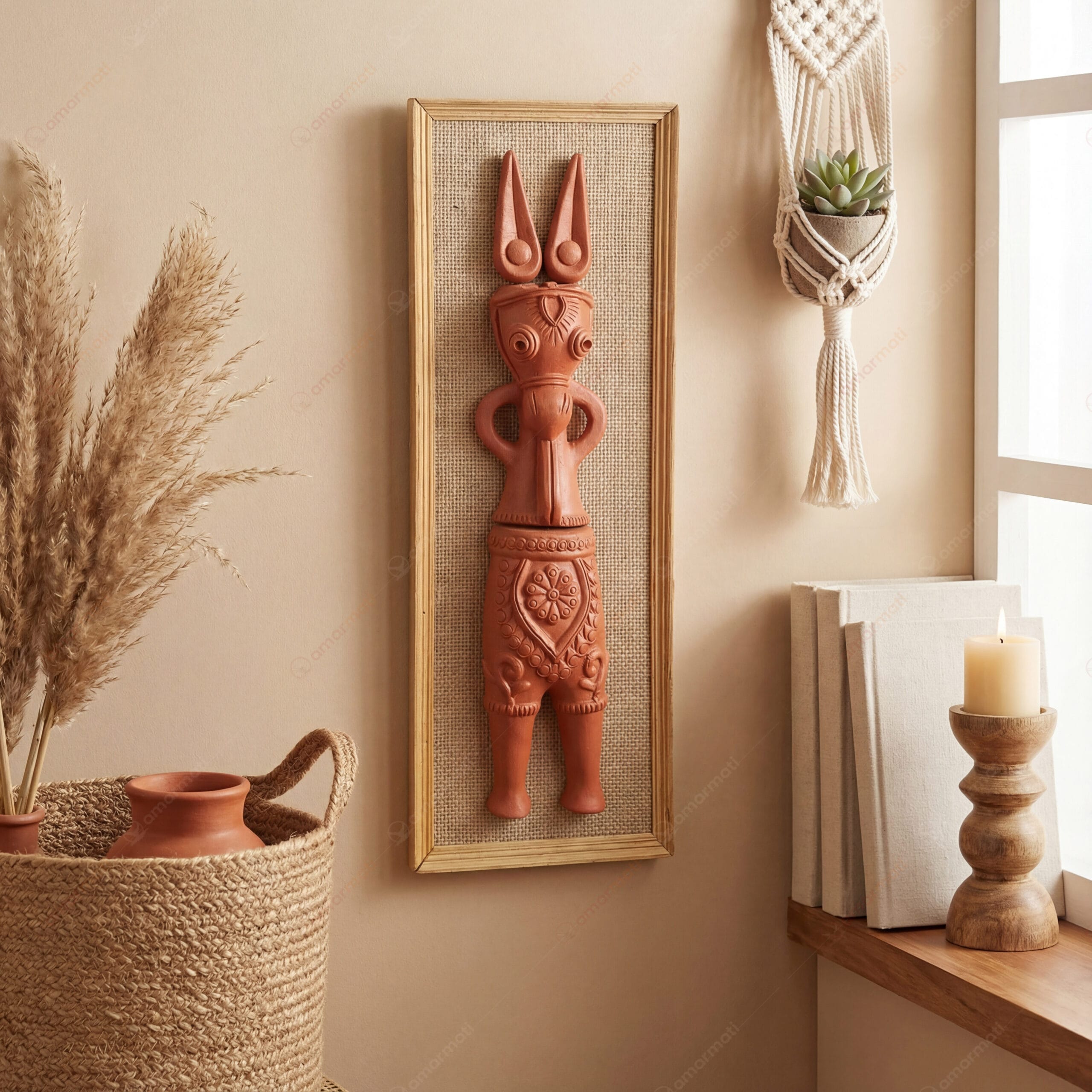 Terracotta Bankura Horse Frame, Jute, Handmade Decorative Wall Hanging