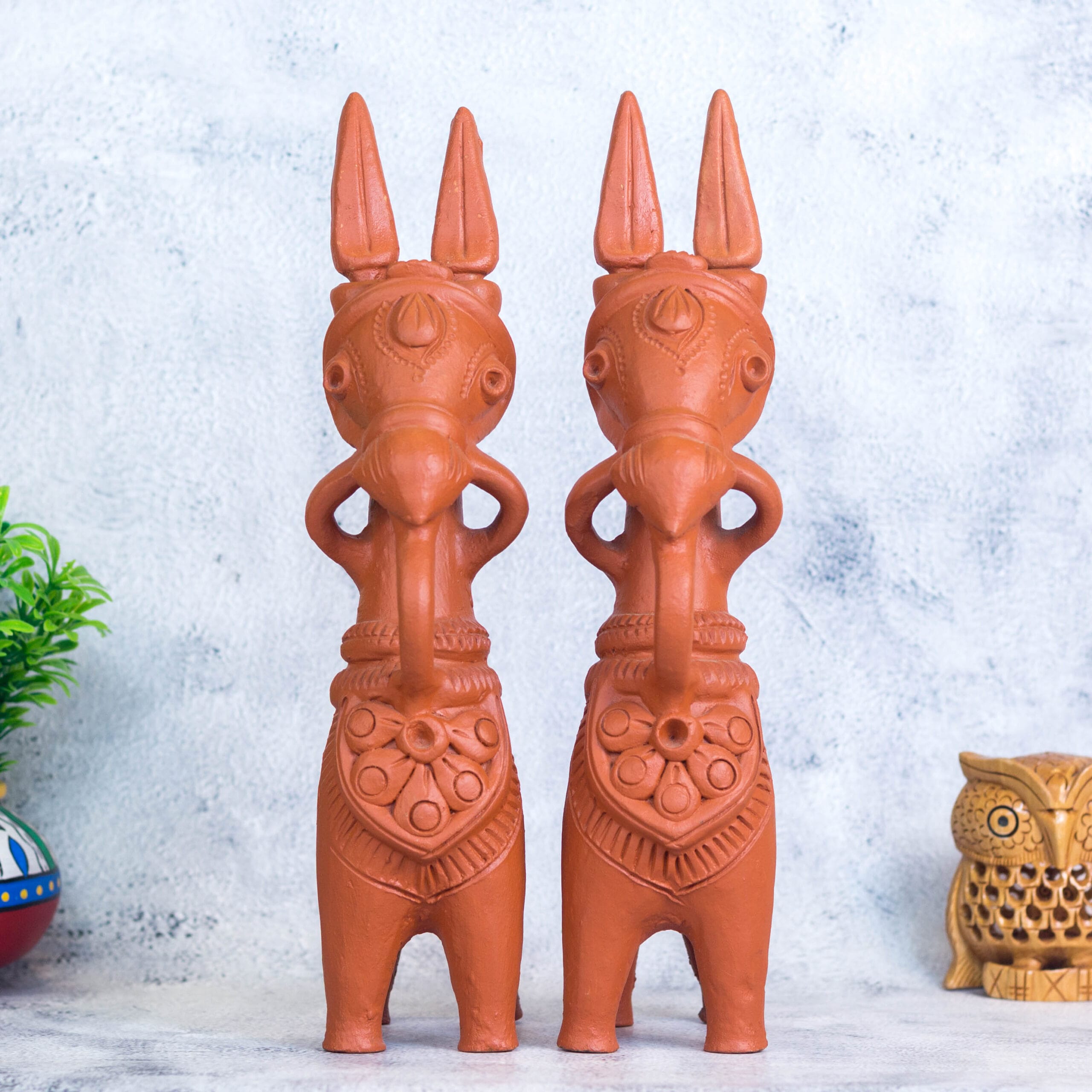 Terracotta Bankura Horse Pair, 12 inch, Handmade, Decorative Showpiece