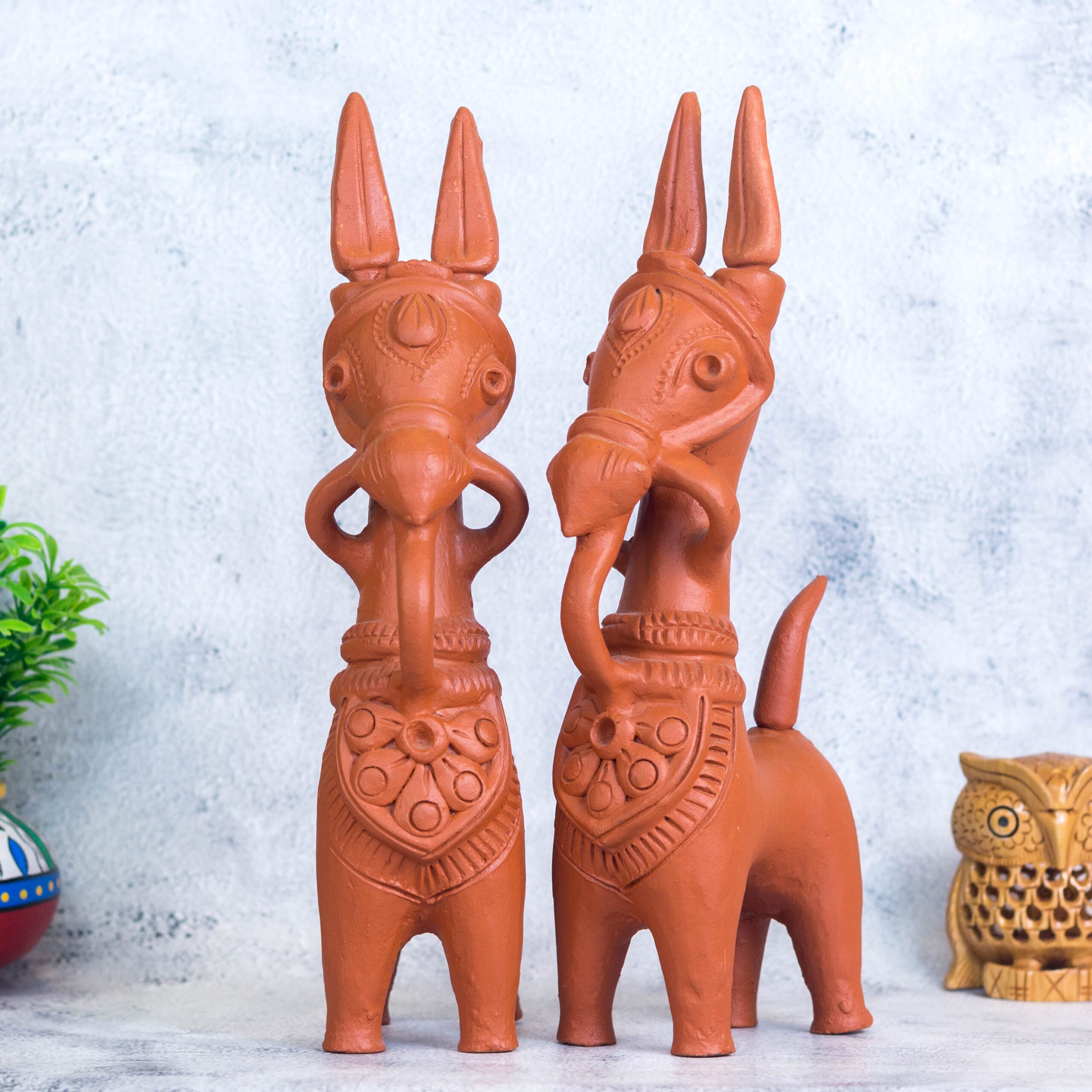 Terracotta Bankura Horse Pair, 12 inch, Handmade, Decorative Showpiece