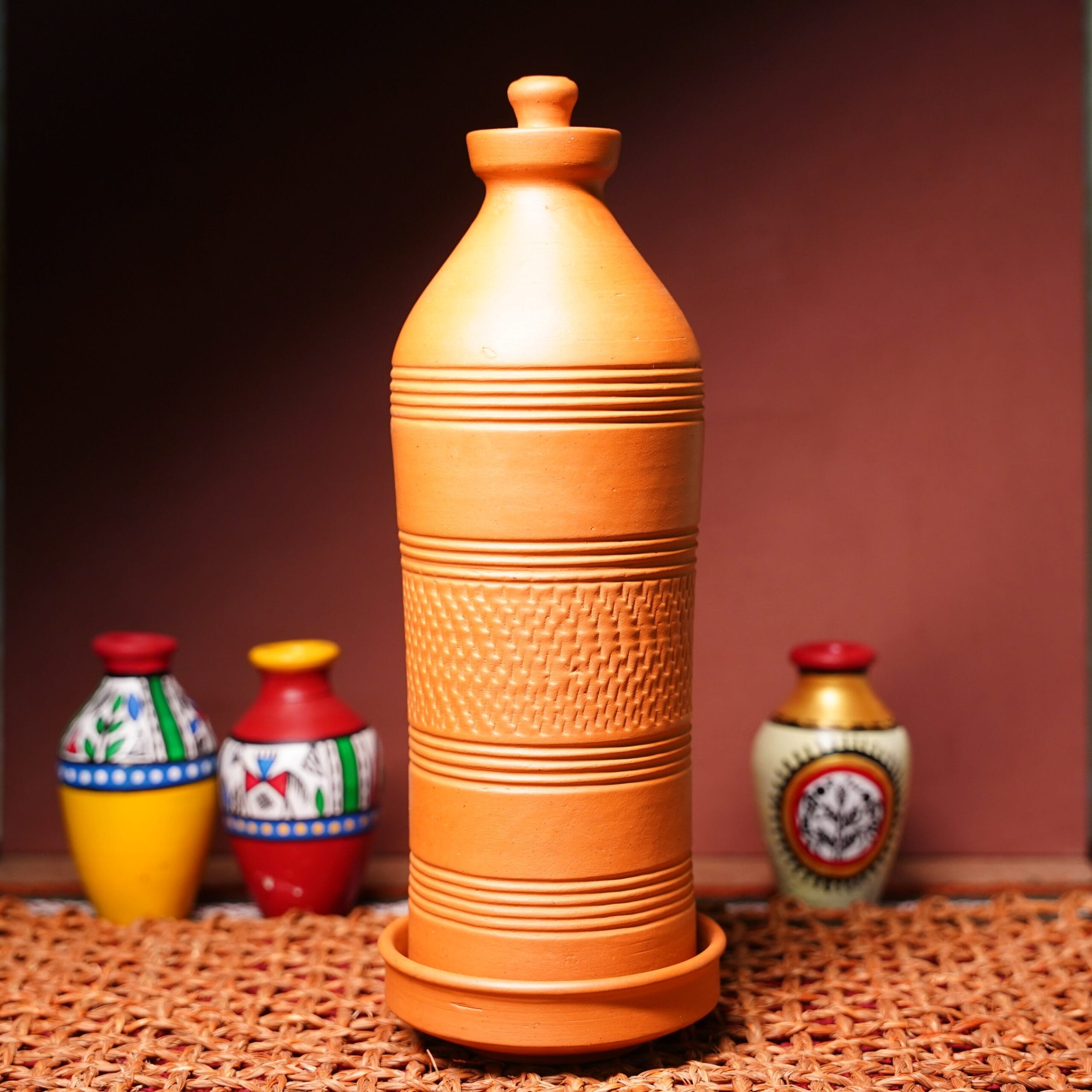 Handmade Eco-Friendly Reusable Terracotta Bottle Traditional Design, 800ml
