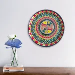 Madhubani Fish Wooden Decorative Hand Painted Wall Plate Round 11 inch (Mahogany Wood, Wall Hanging, Livingroom, Gift, Decor, Home Decor)