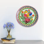 Madhubani Peacock Wooden Decorative Hand Painted Wall Plate Round 11 inch (Mahogany Wood, Wall Hanging, Livingroom, Gift, Decor, Home Decor)