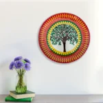 Madhubani Tree Of Life Wooden Decorative Hand Painted Wall Plate Round 11 inch (Mahogany Wood, Wall Hanging, Livingroom, Gift, Decor, Home Decor)