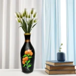 Terracotta Vase Floral Pattern Black 13 Inch- Handmade & Hand Painted Decorative Showpiece (Garden, Livingroom, Lighting, Gift, Decor, Home Decor)