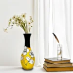 Terracotta Vase Floral Pattern Yellow-Black 13 Inch- Handmade & Hand Painted Decorative Showpiece (Garden, Livingroom, Lighting, Gift, Decor, Home Decor)