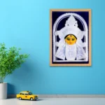 Sholapith Maa Durga Face in Glass Box, Handmade, Clay Face, Blue, 14 inch x 10 inch (Indian Cork, Wall Hanging, Livingroom, Puja, Gift, Decor, Home Decor)