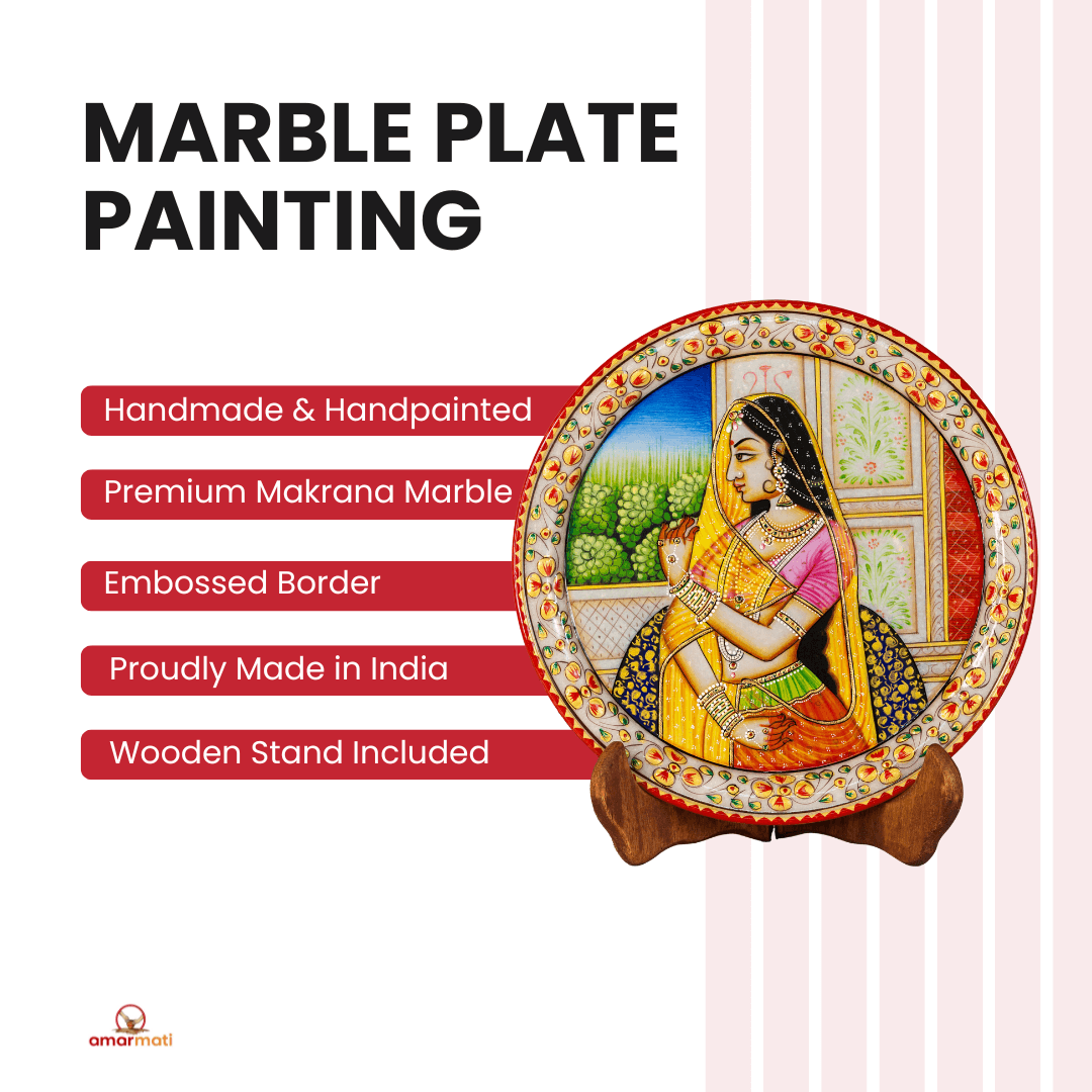 Queen-Marble Plate Painting with Wooden Stand, Hand-painted