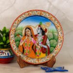 Radha Krishna-Marble Plate Painting with Wooden Stand, Hand-painted