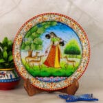 Shakuntalam-Marble Plate Painting with Wooden Stand, Hand-painted