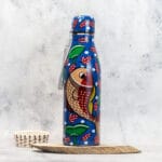 Hand Painted Patachitra Steel Water bottle, Fish Motif, Blue, 1L
