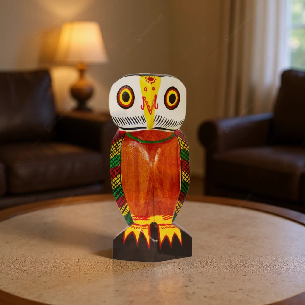 Handcarved Wooden Owl Doll 9" - Natungram Showpiece